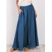 Women Pure Color Elastic Waist Simple Swing Skirts With Pocket