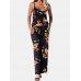 Flower Print Drawstring Pocket Strap Jumpsuit For Women