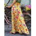 Colorful Floral Print Big Swing Elastic Waist Holiday Casual Long Skirt For Women