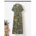 Floral Print Button Pocket Short Sleeve Wide Leg Jumpsuit