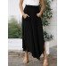 Women Elastic Waist Irregular Hem Side Fork Casual Skirts With Pocket