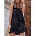 Plants Print Pocket Button Front Sleeveless V  neck Romper