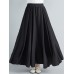 Women Big Swing Solid Color Elastic Waist Loose Casual Long Skirt