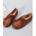 Soft Flat Shoes Brown Cowhide Leather Loafers For Women