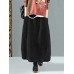 Women Corduroy Button Trim Elastic Waist Solid Retro Skirt With Pocket