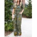 Floral Print Button Pocket Short Sleeve Wide Leg Jumpsuit