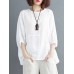 Solid Round Neck Bat Sleeve Casual Blouse