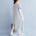 Fine gray cotton dress plus size clothing o neck cotton gown women back side open cotton dress