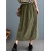 Women Corduroy Solid Elastic Waist Leisure Skirt With Side Pockets