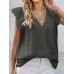 Solid Lace Patchwork V Neck Casual Blouse