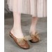 Vintage Lace Up Flat Shoes Brown Cowhide Leather Slippers