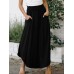 Women Elastic Waist Irregular Hem Side Fork Casual Skirts With Pocket