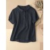 Solid Patchwork Button Lapel Short Sleeve Casual Blouse